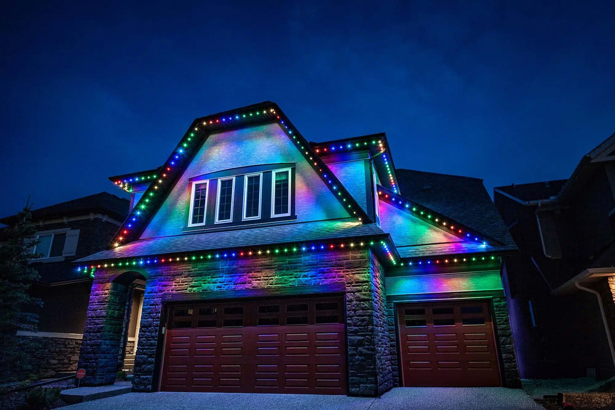 Stone home with rainbow Gemstone Lights